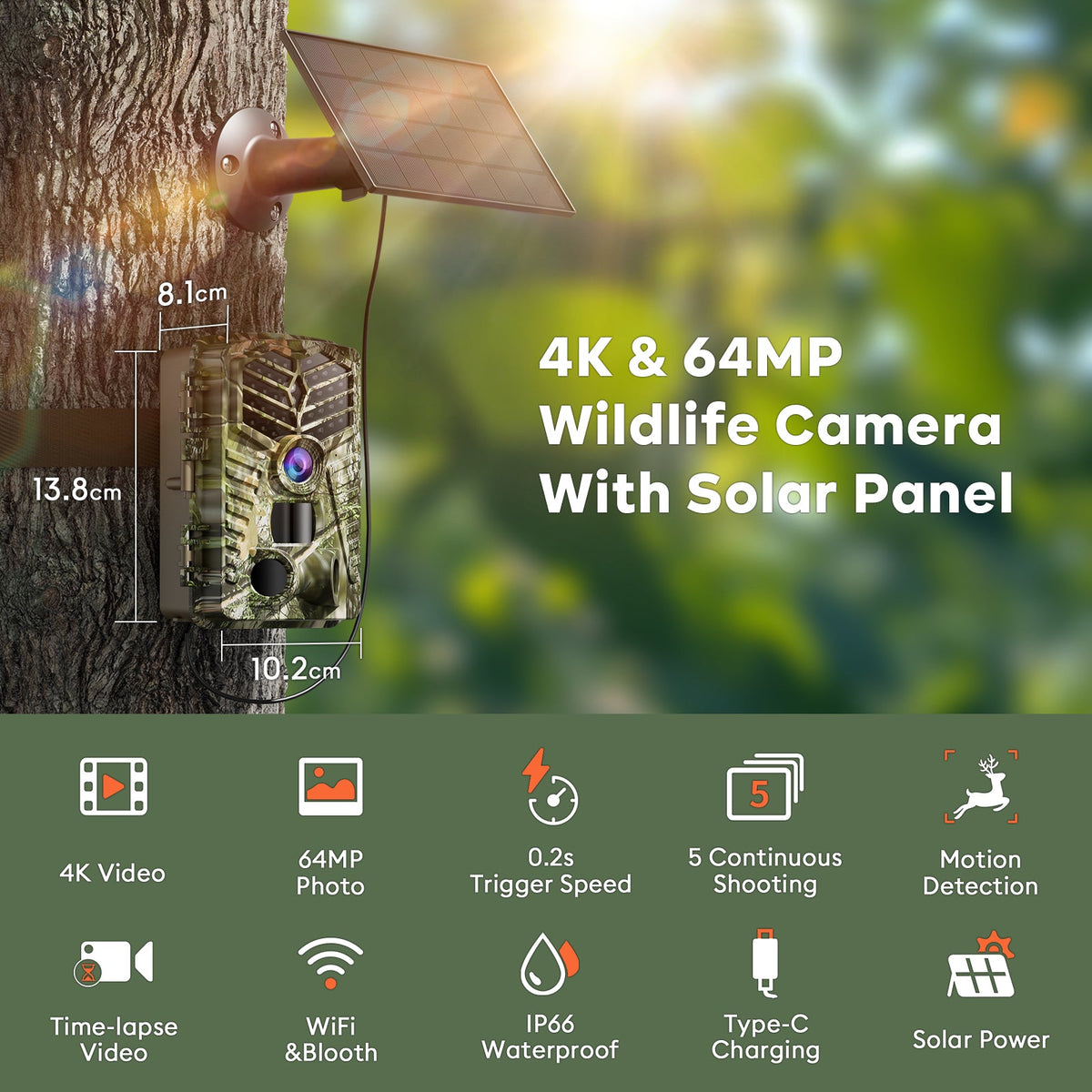 Solareye SV-TCYW 4K 64MP WiFi Solar Powered Trail Camera